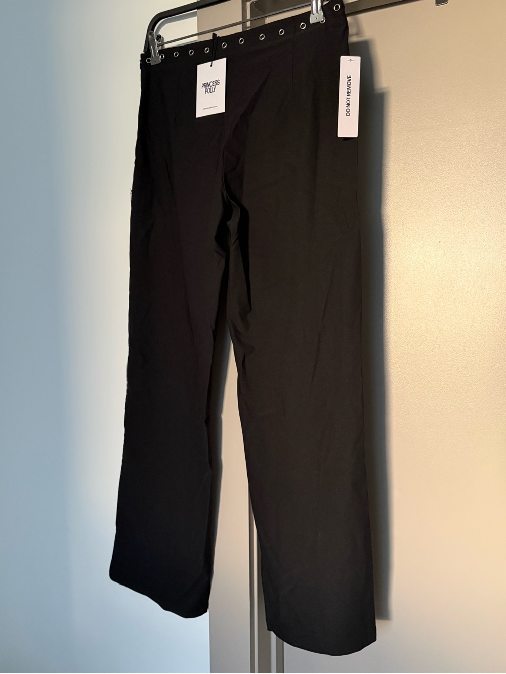 Princess Polly Black Wide-Leg Pants with Silver Waist Detail - Picture 4 of 4